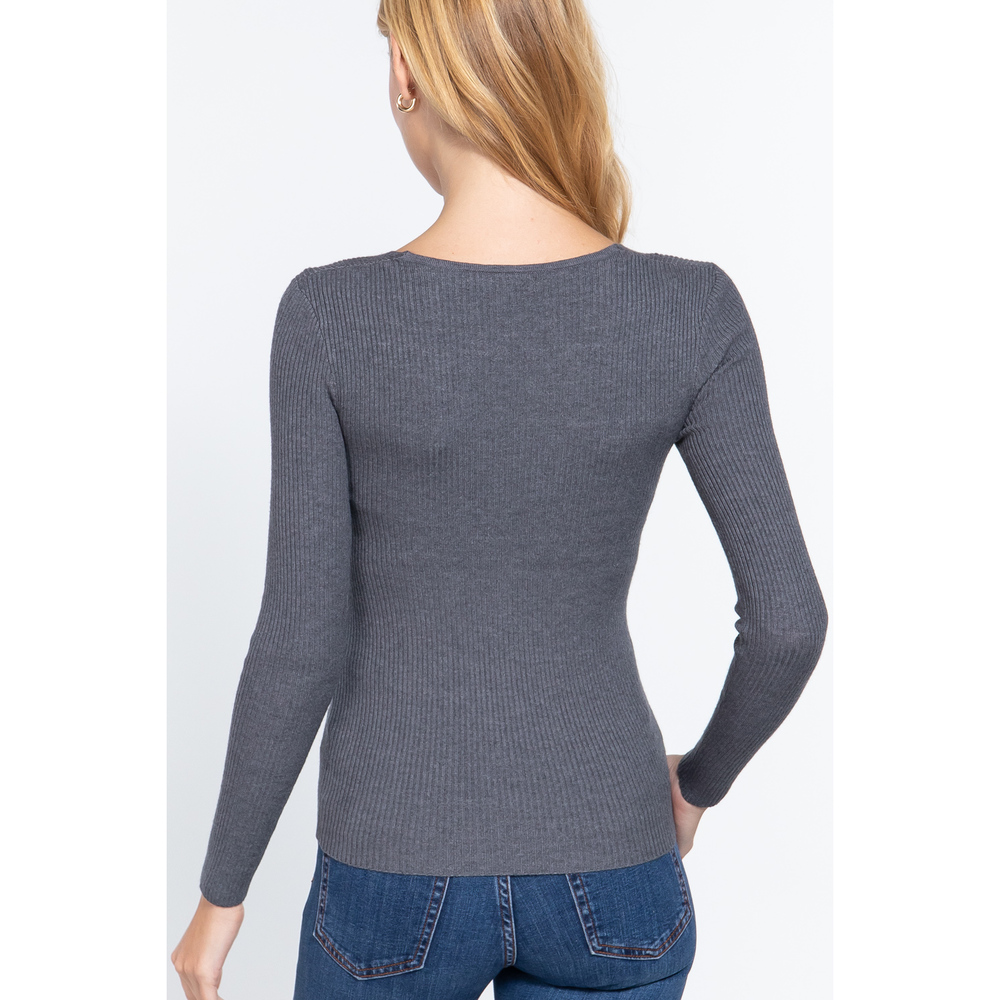 V-neck Viscose Rib Sweater - Picture 4 of 7